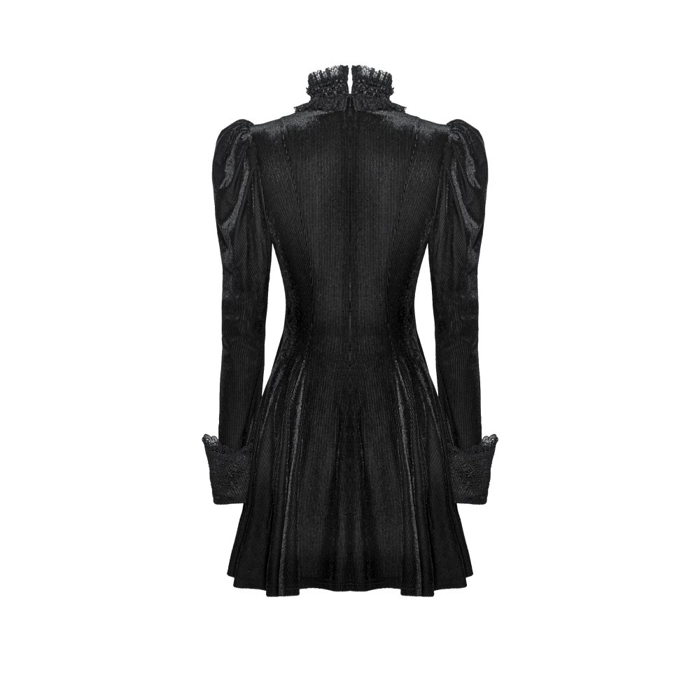 Dark in Love - Gothic Velvet Lace Long-Sleeve Korte jurk - Zwart
